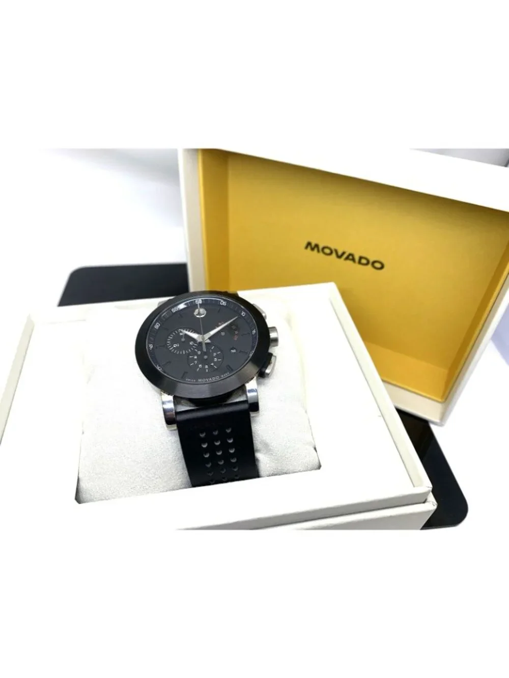Movado Men's Watch 0606545 Museum Swiss Quartz Chronograph Black Rubber 44mm